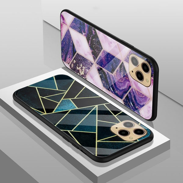 Glass  Case For iPhone 11 X XS MAX XR 6 6S 7 8 Plus Phone Cases Tempered Glass Geometric Marble Pattern Cover For iPhone XS Max
