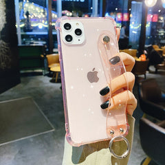 Glitter Powder Holder Phone Case For iPhone 11 XS Max XR X 8 7 6 6s Plus Transparent Wrist Strap Cover For iPhone 11 Pro Max