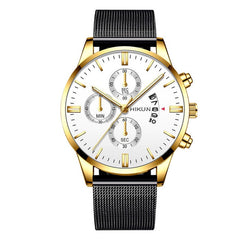Fashion Mens Watch Stainless Steel Mesh Band Calendar Watches Montre Homme Luxury Casual Business Quartz Watch Gifts for Men