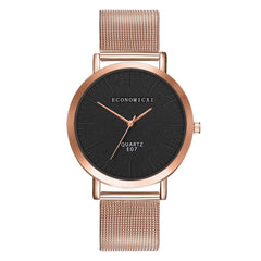 Simple Women Watches Black Dial Ladies  Quartz Wristwatch Rose Gold Mesh Belt Strap Casual Clock Gift Zegarki Damskie@50