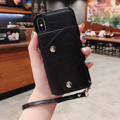 Fsshion Leather Phone Case For iphone X XR XS Max 6 6s 7 8 Plus Wallet Card Holder Cover Protection Phone Bag Cases With lanyard