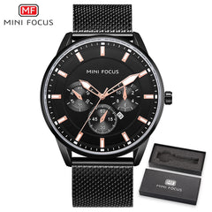 MINI FOCUS Wrist Watch Men Top Brand Luxury Famous Male Clock Mens Watches Quartz Calendar Stainless Steel Mesh Strap Relogio