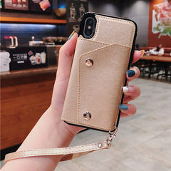 Fsshion Leather Phone Case For iphone X XR XS Max 6 6s 7 8 Plus Wallet Card Holder Cover Protection Phone Bag Cases With lanyard