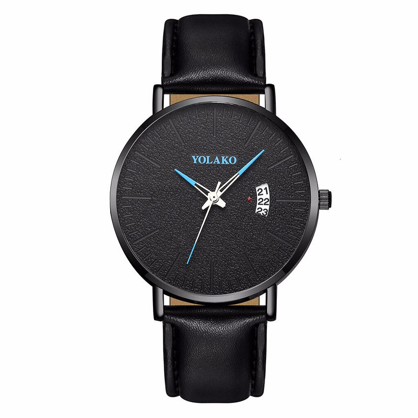 YOLAKO To Brand Sleek Minimalist Men's Watch Leather Belt Watch British Style Calendar Simple Quartz Clock Erkek Kol Saati