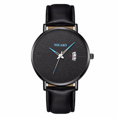 YOLAKO To Brand Sleek Minimalist Men's Watch Leather Belt Watch British Style Calendar Simple Quartz Clock Erkek Kol Saati