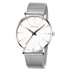 Men Watch Mesh Band Stainless Steel Analog Quartz Wristwatch Simple Unisex Business Profile Silver Gift MinimalismReloj Hombre@5