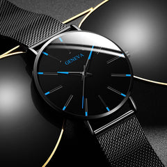 2020 Geneva Minimalist Watch Men Ultra Thin Blue Stainless Steel Mesh Belt Watches Man Business Casual Quartz Wrist Watch