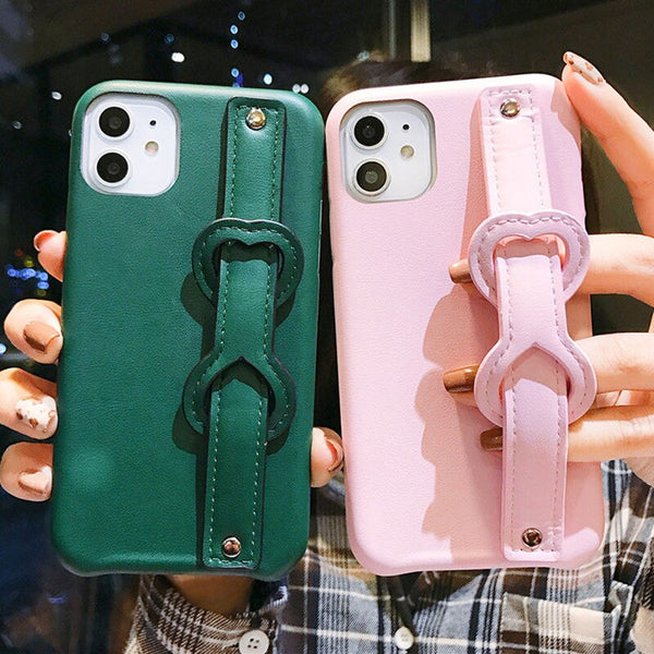 Leather Solid Color Phone Case For iphone 11 11 Pro Max XR X XS Max 7 8 Plus Wrist strap holder Back Cover For iphone 11 Pro 7 8