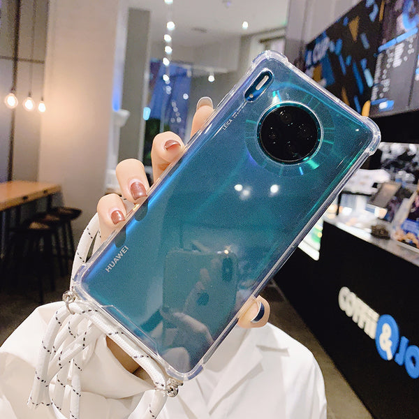 Crossbody Strap Transparent Phone Case For Huawei P20 Lite P30 Pro Mate 20 M30 Lite With Lanyard Necklace Shoulder Strap Cover