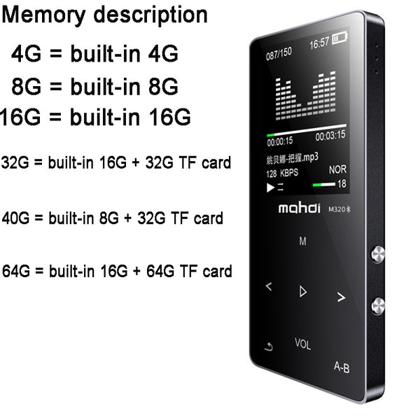 Metal Bluetooth MP3 Music Player Built-in Speakers Portable Digital Audio Player with FM Radio Voice Recorder E-book