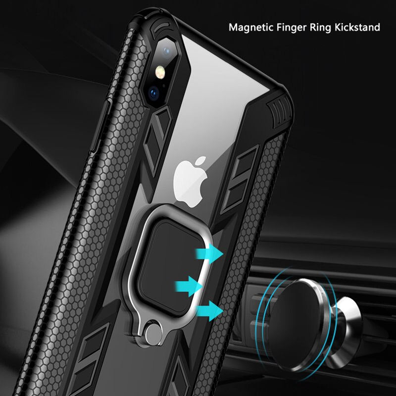 Shockproof Armor Phone Case For iPhone 11 Pro Max XR XS Max 8 7 6 6S Plus Transparent Magnetic Finger Ring Soft Silicone Cover
