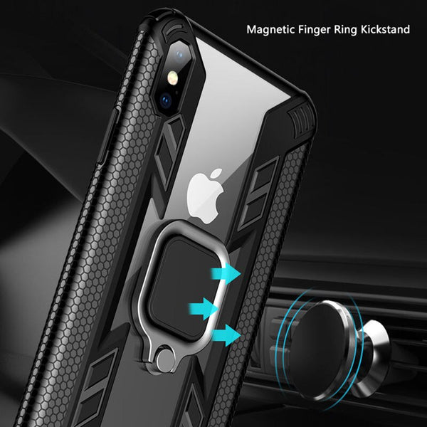 Shockproof Armor Phone Case For iPhone 11 Pro Max XR XS Max 8 7 6 6S Plus Transparent Magnetic Finger Ring Soft Silicone Cover