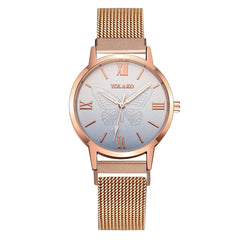Women Watches Luxury Rose Gold Relief Dial Bracelet Magnet Mesh Band Quartz Wristwatch Ladies Female NEW Gift Clock Reloj Mujer*