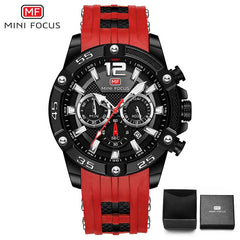 MINIFOCUS Big Dial Blue Black Gold Chronograph Watch Men Sport Watches Mens 2019 Silicone Band Military Quartz Watches Men Clock