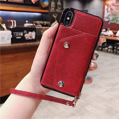 Fsshion Leather Phone Case For iphone X XR XS Max 6 6s 7 8 Plus Wallet Card Holder Cover Protection Phone Bag Cases With lanyard