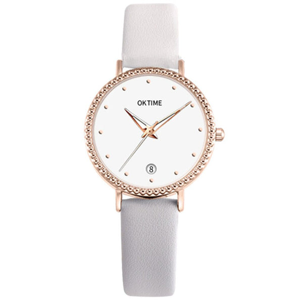 Creative Women Watches Dot Golden Border Dial Ladies Quartz Wristwatch Simple Leather Strap Clock Fashion Gift Zegarki Damskie@5