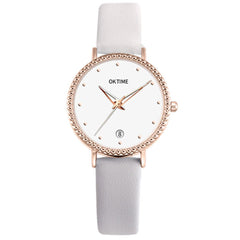 Creative Women Watches Dot Golden Border Dial Ladies Quartz Wristwatch Simple Leather Strap Clock Fashion Gift Zegarki Damskie@5