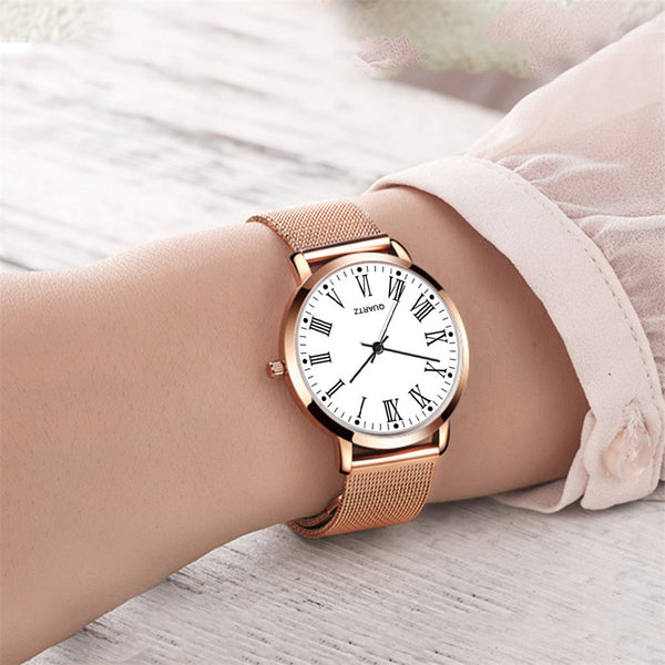 NEW Women's Watches Golden Border Thin Dial Ladies Fashion Analog Quartz Wristwatch Mesh Strap Clock Casual Dress Montre Femme@5