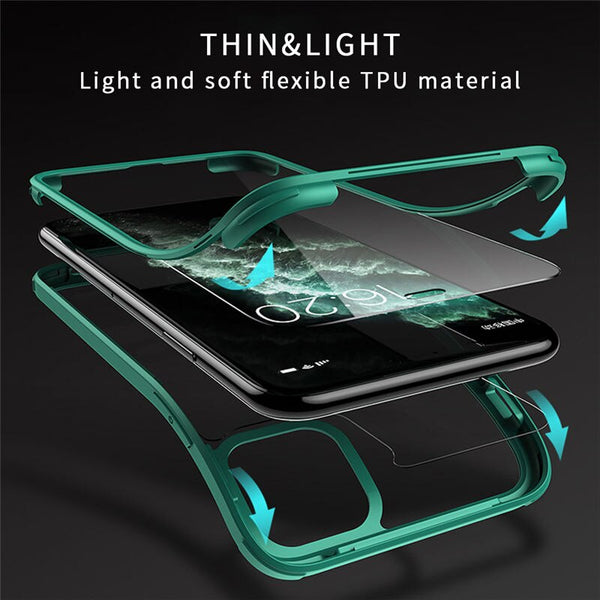 Double-Sided Tempered Glass Phone Case For iPhone 11 11 Pro Max XR XS Max X Soft Silicone edge Transparent Shockproof Hard Cover