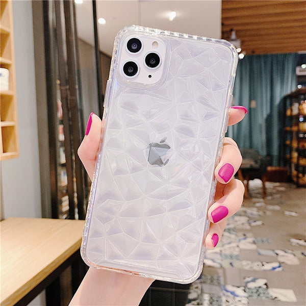 Diamond Pattern Transparent Phone Cases For iPhone 11 11 Pro Max XR XS Max X 7 8 Plus Bumper Shockproof Soft Silicone Back Cover