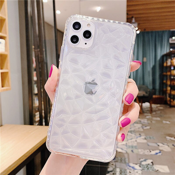 Diamond Pattern Transparent Phone Cases For iPhone 11 11 Pro Max XR XS Max X 7 8 Plus Bumper Shockproof Soft Silicone Back Cover