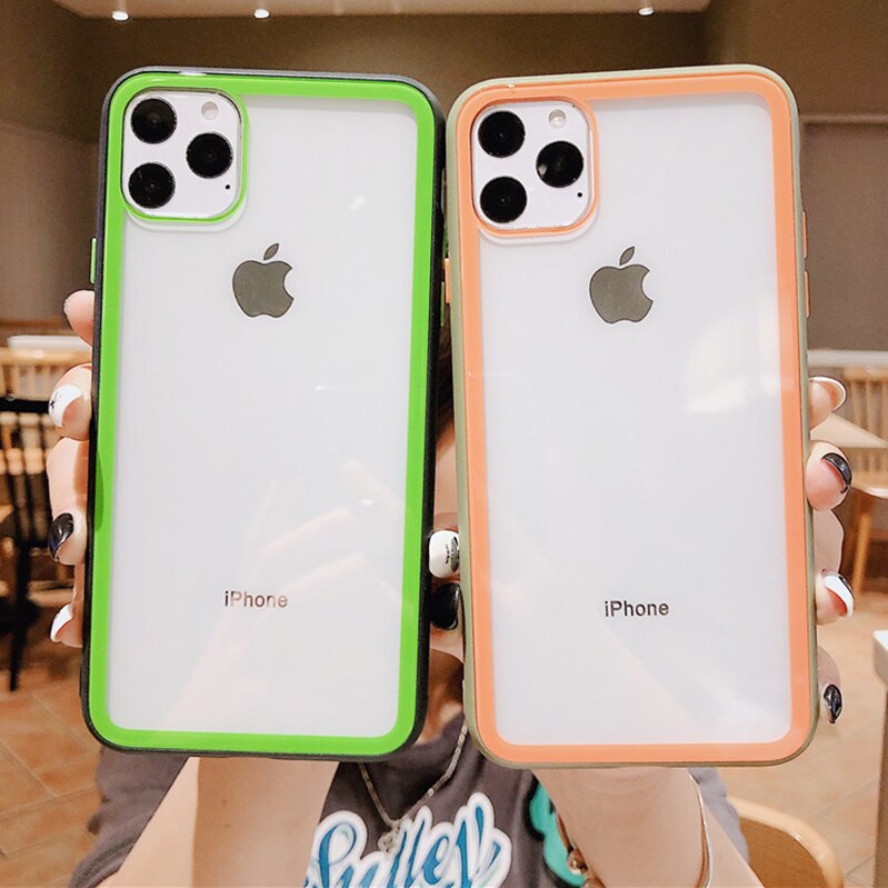 Colorful Frame Shockproof Tempered Glass Phone Case For iphone 11Pro Max XR XS Max 8 7 6 6s Plus Silicone Transparent Back Cover