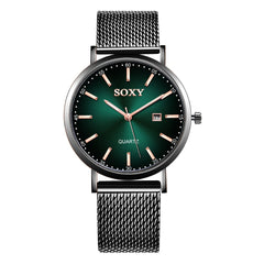 New SOXY Brand Men's Watch Quartz Watches Black Stainless Steel Strap Date Male Clock Relogio Masculino Erkek Kol Saati