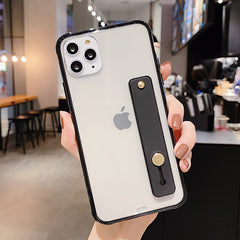 Silicone Shockproof Bumper Clear Phone Case For iPhone 11Pro Max X XR XS Max 8 7 6 6S Plus Soft TPU Wrist strap stand Back Cover