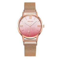 Women Watches Luxury Rose Gold Relief Dial Bracelet Magnet Mesh Band Quartz Wristwatch Ladies Female NEW Gift Clock Reloj Mujer*