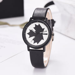 Modern Watch Women Black Maple Leaf Pattern Fashion Quartz Wristwatch High Quality Leather Strap Casual Female Montre Femme@50