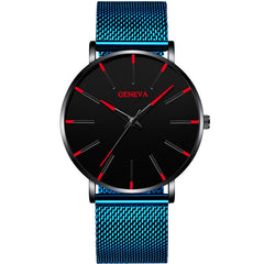 2020 Geneva Minimalist Watch Men Ultra Thin Blue Stainless Steel Mesh Belt Watches Man Business Casual Quartz Wrist Watch
