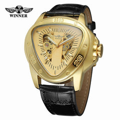 Winner Top Brand Luxury Men's Watch Pu Leather Sport Special Design Bezel Golden  Montre Homme Clock Mechanical Watches