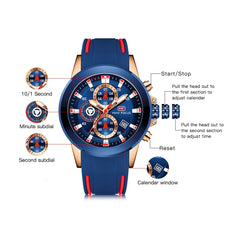 MINI FOCUS Chronograph Military Watch Men Sports Watches Mens 2019 Luxury Brand Golden Blue Silicone Men's Watch Wrist Quartz