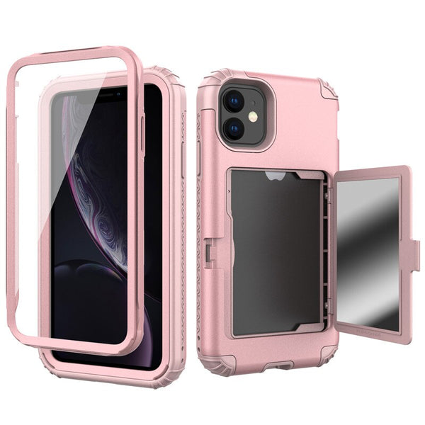 3 In 1 Credit Card Holder Phone Case For iPhone 11 11 Pro Max 6 6S 7 8 Plus XR XS Max X XS With Makeup Mirror Stand Holder Cover