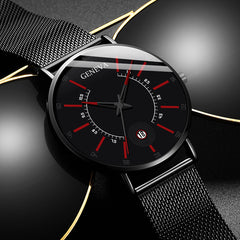 Minimalist Classic Blue Men Mesh Belt Ultra Thin Wrist Watch Luxury Fashion Business Calendar Stainless Steel Quartz Watches
