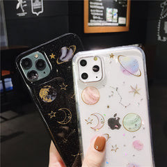 TIKITAKA Glitter Bling Stars Moon Case For iPhone 11 Pro X XR XS Max 7 8 6 6s Plus Clear Planet Phone Cases Soft TPU Back Cover