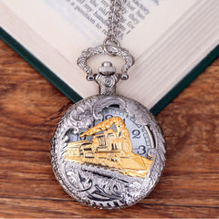 2020 New Train Locomotive Engine Pattern Hollow Cover Design Pocket Watch Necklace Pendant Chain Unisex Gifts Clock Cep saati@50