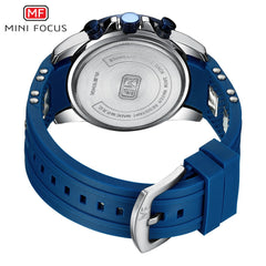 MINIFOCUS Big Dial Blue Black Gold Chronograph Watch Men Sport Watches Mens 2019 Silicone Band Military Quartz Watches Men Clock