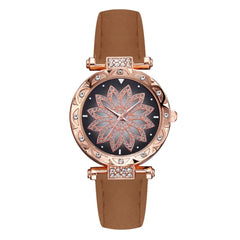 Fashion Women Watches Luxury Rose Gold Flower Rhinestone Ladies Wrist Watches Female Quartz Soild Color Leather Relogio Feminino