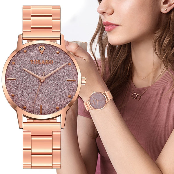 Rose Gold Women Watches Scrub Starry Sky Clock Dial Ladies Quartz Wristwatch High Quality Alloy Strap Business Montre Femme@50