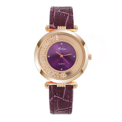 Creative Women Watches Circular Quicksand Dial Ladies Quartz Wristwatch Business Leather Strap Clock Fashion Zegarki Damskie@50