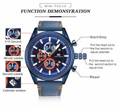 MINI FOCUS Luxury Brand Sport Watches For Men Analog Date Quartz Big Watch Men Leather Clock Male Military Men Watch Waterproof