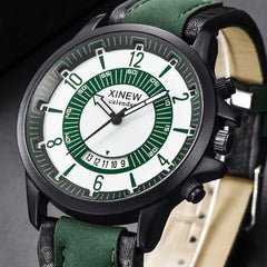 Men's Watch Military Sports Quartz Watches Luxury Green Leather Outdoor Fashion High Quality Clock Relogio Masculino