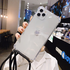 Strap Cord Chain Transparent Phone Case For iPhone 11 11 Pro XS Max XR X 7 8 6 6s Plus Carry Necklace Lanyard Clear Cover Cases