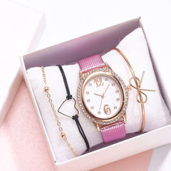 2020 Women Watches Rhinestone Dial Bracelet Set Simple Ladies Bracelet Casual Quartz Wristwatch Leather Clock Relogio Feminino*M