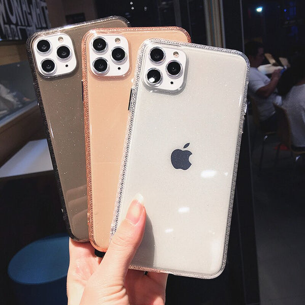 Glitter Shockproof Frame Phone Case For iPhone 11 11Pro Max XR X XS Max 8 7 6 6S Plus Soft TPU Shining Transparent Back Cover