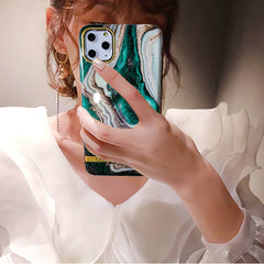 Artistic agate marble gold bar Phone Case For iphone 11 XR XS Max X 6 6S 7 8Plus Glossy soft silicone cover For iphone 11Pro Max