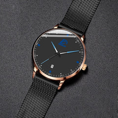 Fashion Mens Business Minimalist Black Watches Luxury Ultra Thin Stainless Steel Mesh Belt Analog Quartz Watch Relogio Masculino