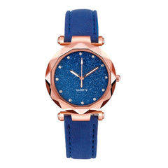 Hot Sale Watches Woman Luxury Glass Gemstone Starry Sky Clock Fashion Ladies Quartz Wristwatch Soild Color Leather Gift Watch@40