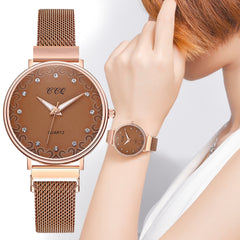 Simple Women Watches Dot Rhinestone Dial Ladies Quartz Wristwatch Magnetic Buckle Belt Strap Clock Gift Dress Relogio Feminino@5